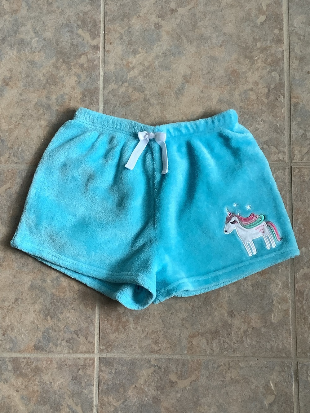 Kids Turquoise Unicorn Plush Pajama Shorts